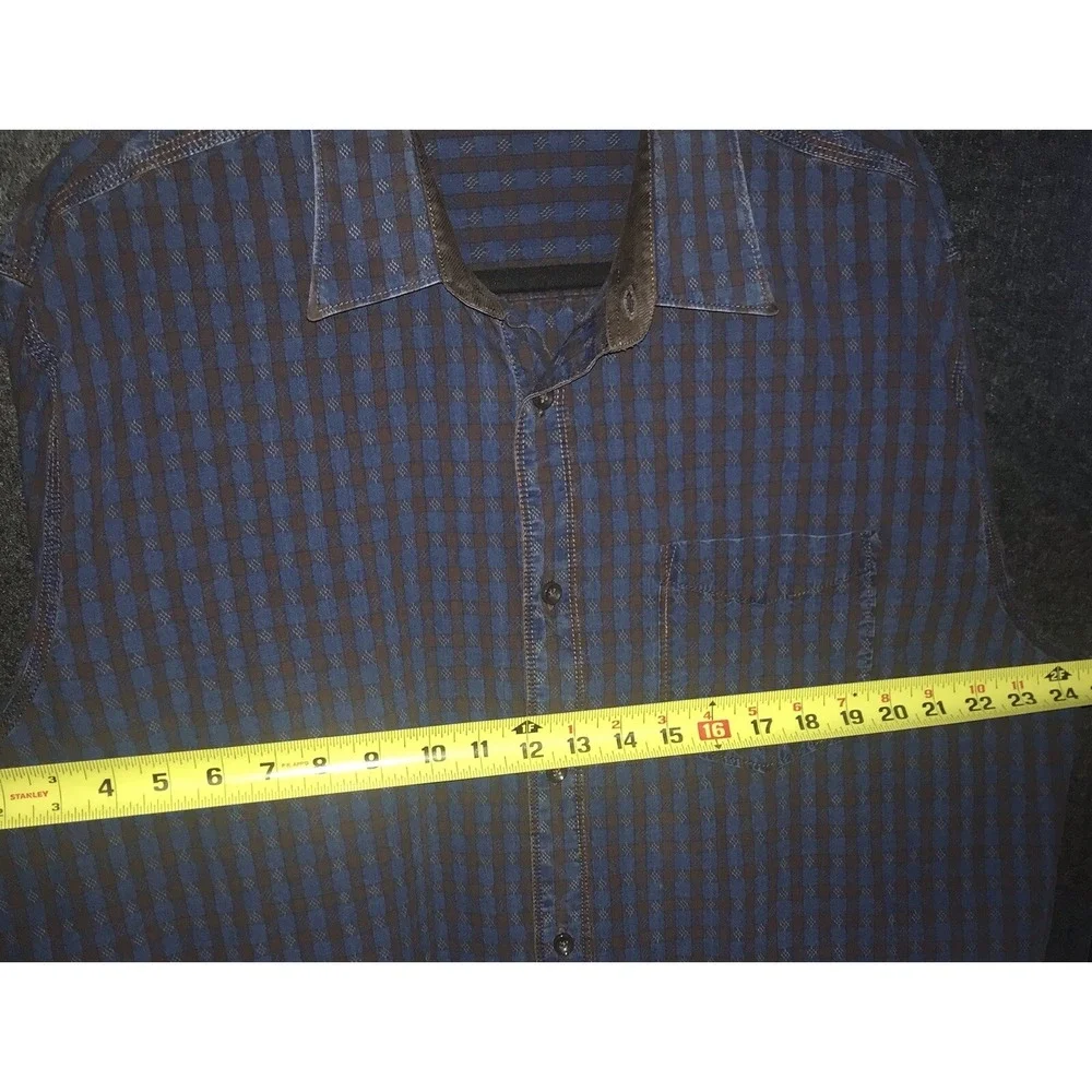 Carbon2Cobalt Shirt XL Mens Blue Brown Plaid Check Button Up Cotton Long Sleeve - Picture 8 of 11